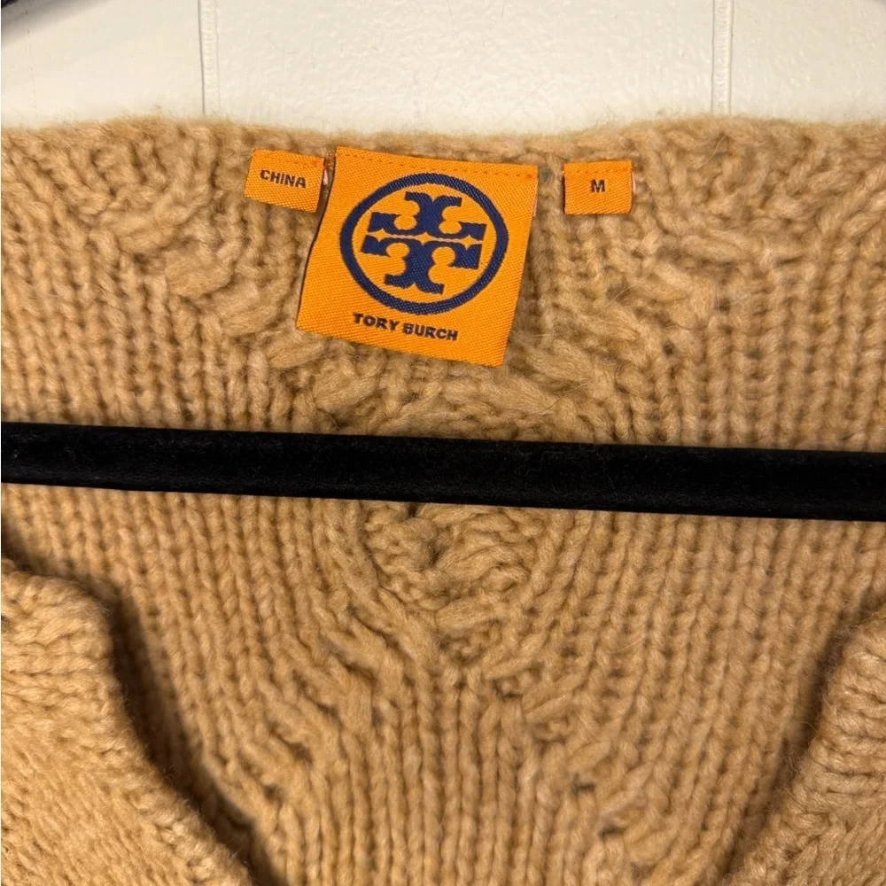Tory Burch Cable Knit Sleeveless Tan Sweater, Size M